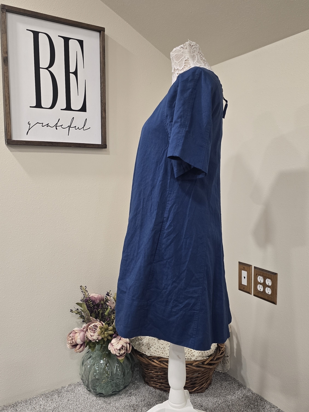 Free People Becca Navy Blue Cotton Blend Mini Dress - Picture 3 of 10